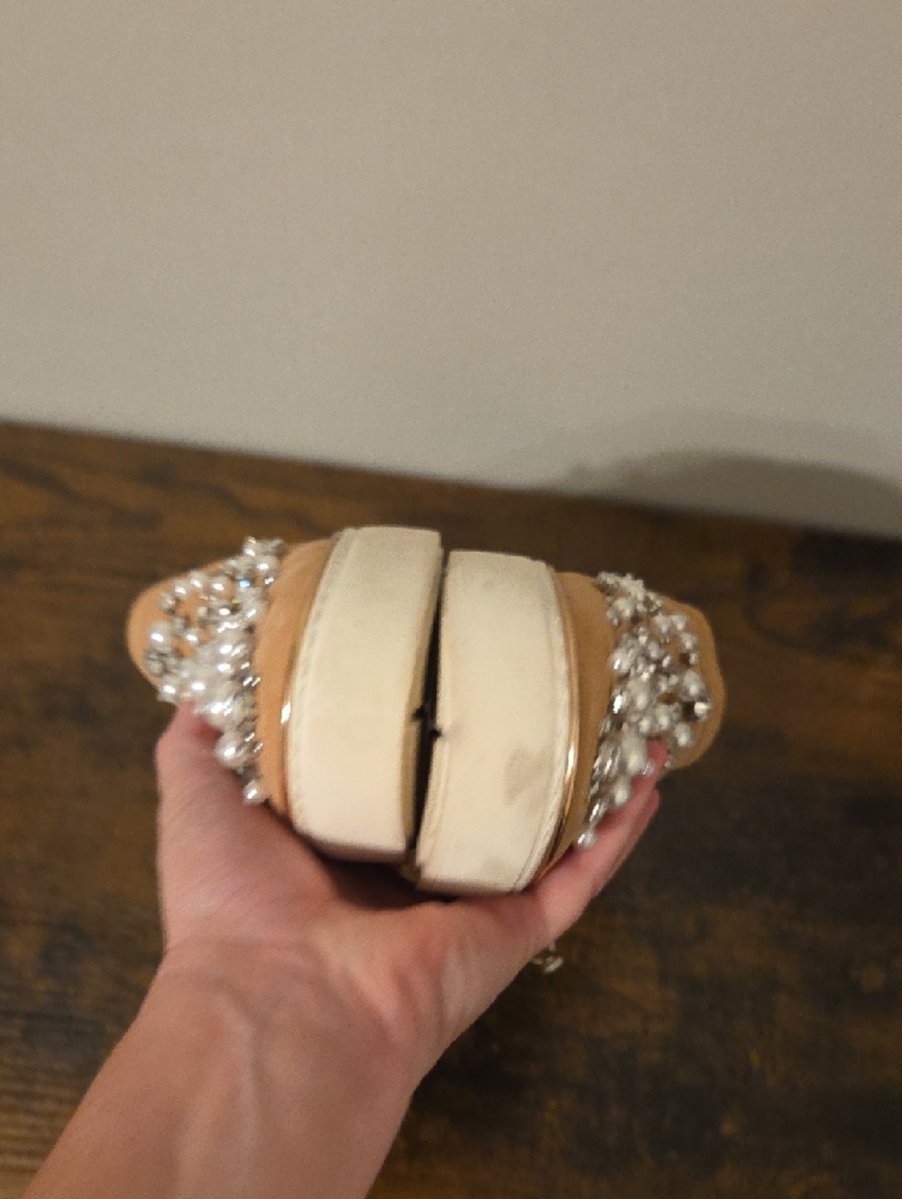 Stuart Weitzman Tan Crystal & Pearl Embellished Slip-On Loafers - Picture 7 of 10